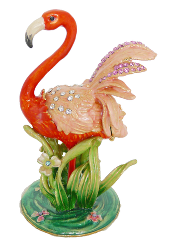 Flamingo Walking In Sea Grass Jeweled Trinket Box