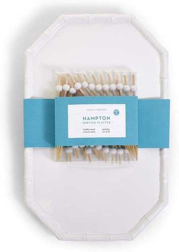 Two's Company White Faux Bamboo Serving Platter and Wood Picks Set   Two's Company White Faux Bamboo Serving Platter and Wood Picks Set