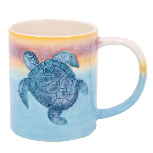 Embossed Blue Turtle With Sunset Mug