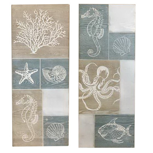 Laser Cut Wood Coastal Sealife Wall Decor Set of 2
