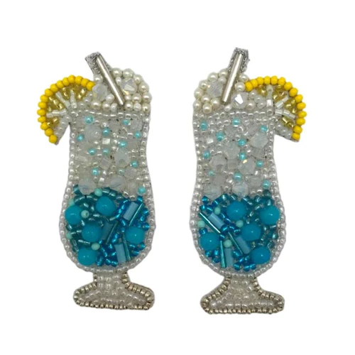 Allie Beads Blue Lagoon Tall Cocktail Glass Embellished Earrings