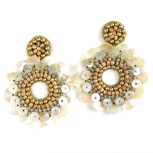 Allie Beads Erica Abalone and Wood Hoop Earrings