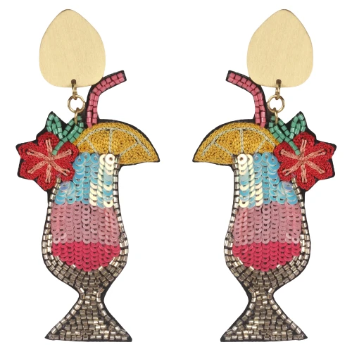Allie Beads Rainbow Tropical Cocktail Tall Glass Embellished Earrings