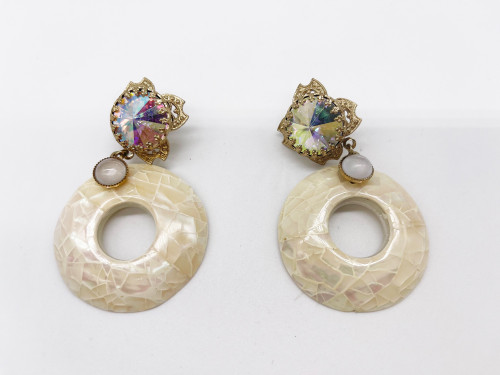 Large Crystal Capiz Shell Hoop Earrings