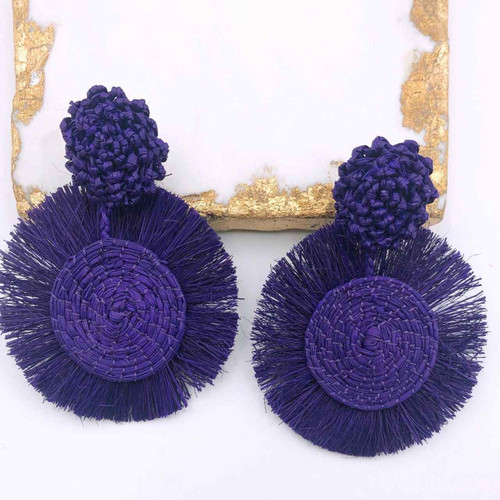 Juanita Straw Dangle Earrings dark purple Juanita Straw Dangle Earrings dark purple