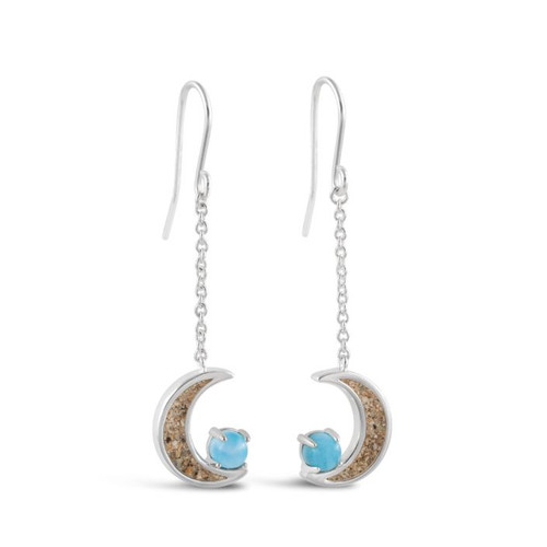Dune Jewelry Blue Half Moon Larimar and Beach Sand Silver Chain Dangle Earrings