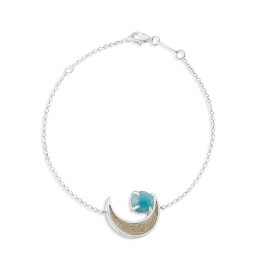 Dune Jewelry Blue Half Moon Larimar and Beach Sand Silver Chain Bracelet