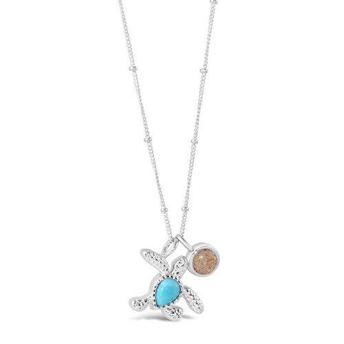 Dune Jewelry Larimar Sea Turtle and Beach Sand Charm Silver Necklace Dune Jewelry Larimar Sea Turtle and Beach Sand Charm Silver Necklace