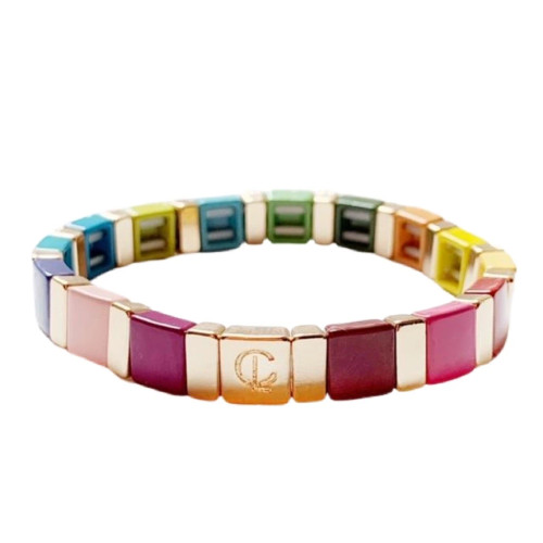 Rainbow Square Enamel Tile Stretch Bracelet