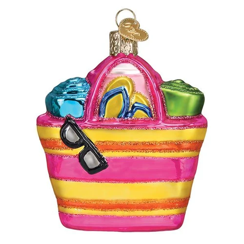 Old World Christmas Beach Bag With Essentials Glass Tree Ornament