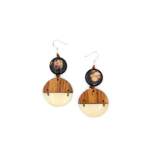 Paulina Wood Circle Tagua Earrings
