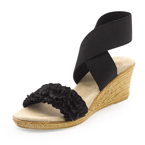 Charleston Shoes Carolina Satin Ruffle Wedge Sandal