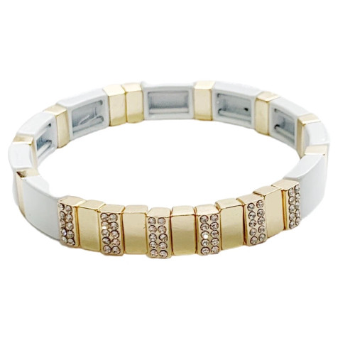 Crystal and Enamel Bead Tile Stretch Bracelet white