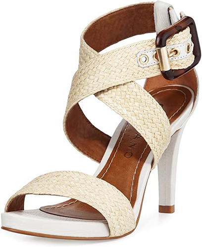Carrano Natural Raffia and White Leather High Heel Dress Shoes