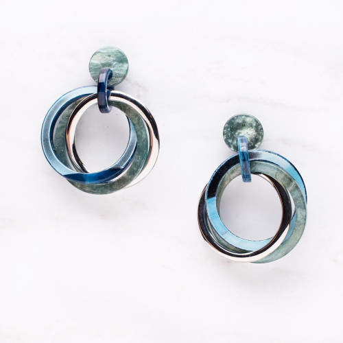 Rush Lana Resin Blue and Silver Triple Hoop Rings Earrings