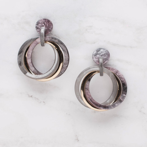 Rush Lana Resin Grey and Silver Triple Hoop Rings Earrings
