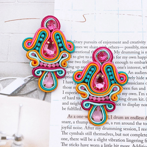 Small Frida Embellished Dangle Earrings hot pink