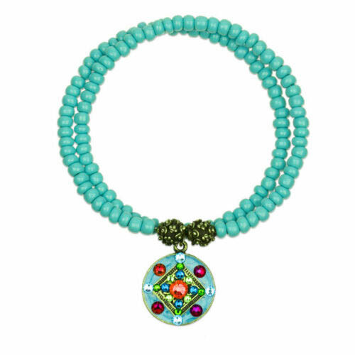 Anne Koplik Enamel and Crystal Treasure Charm Turquoise Bead Wrap Bracelet
