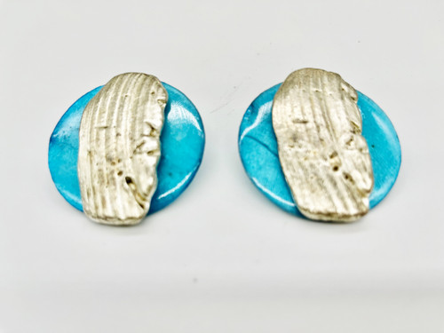 Anthony Alexander Turquoise Capiz Shell Silver Bar Circle Clip Earrings