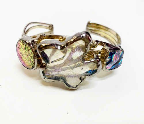 Connie Bennett Modern Starfish Shimmer Glass Silver Cuff Bracelet