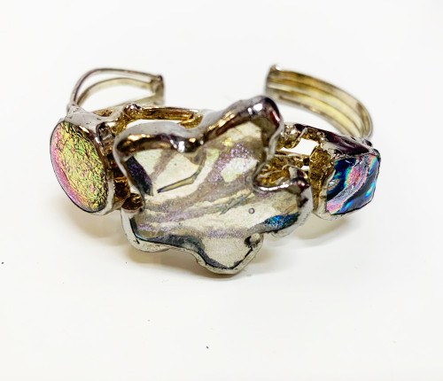 Connie Bennett Modern Starfish Shimmer Glass Silver Cuff Bracelet