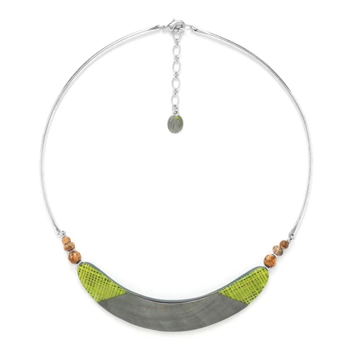 Nature Bijoux Mambe Black Mother Of Pearl and Lime Green Necklace