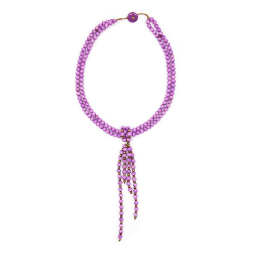 Tagua Tracy Purple Wood Bead Tassel Necklace