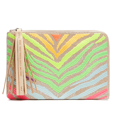 Consuela Veronica L-Shaped Neon Zebra Stripes Clutch Purse