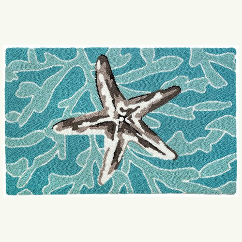 Homefires Starfish On Mosaic Sea Coral Aqua Blue Accent Rug