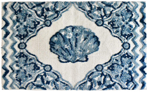 Homefires Vintage Blue Scallop Shell Accent Rug