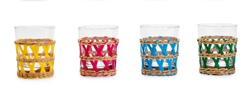 Two's Company Hampton Chic Lattice Sleeve Double Old Fashioned Glass Set of 4