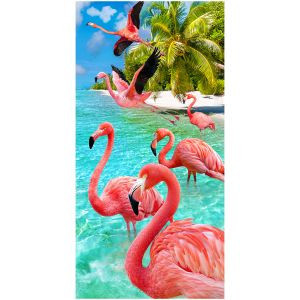 Flamingos At A Tropical Beach Towel