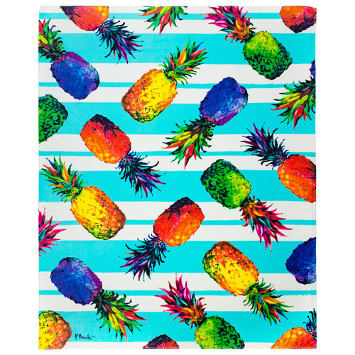 Multicolor Pineapples Striped Velour Beach Blanket Towel For 2 Multicolor Pineapples Striped Velour Beach Blanket Towel For 2