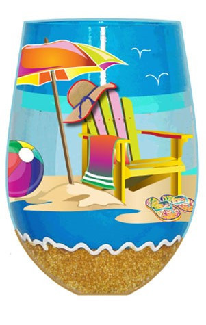 Beachy Fun Silk Screen Stemless Wine Glass