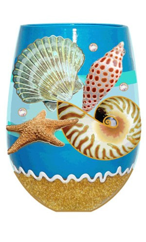 Seashore Sea Shells Silk Screen Stemless Wine Glass