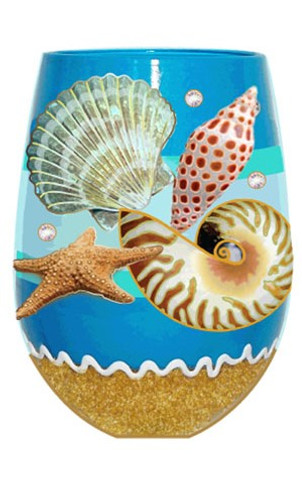 Seashore Sea Shells Silk Screen Stemless Wine Glass Seashore Sea Shells Silk Screen Stemless Wine Glass