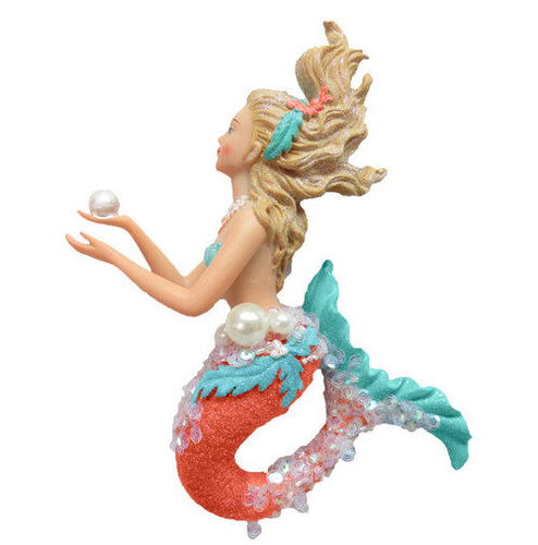 December Diamonds Glitter Mermaid Holding a Pearl Christmas Tree Ornament