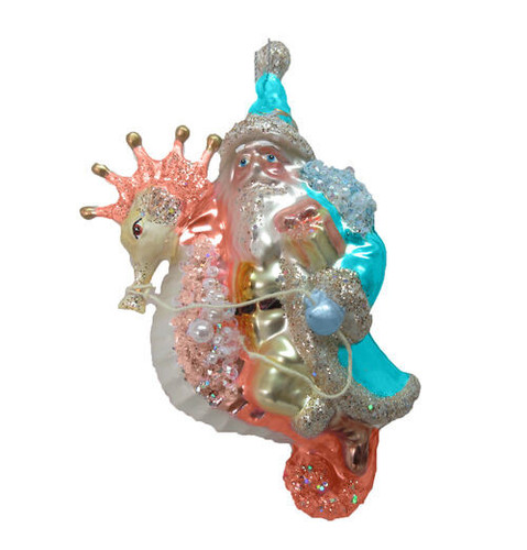 December Diamonds Santa Riding a Coral Seahorse Christmas Tree Ornament