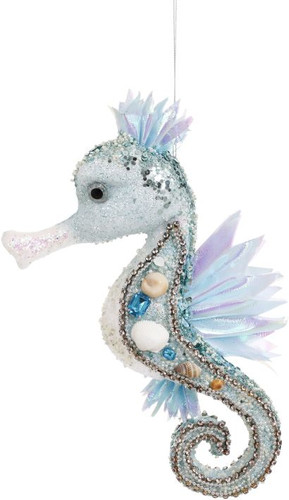 Mark Roberts Large Embellished Whimsical Blue Seahorse Christmas Tree Ornament 