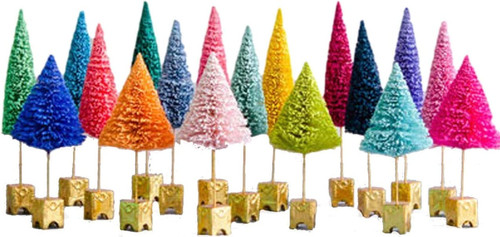 Glitterville 18 Piece French Forest Multicolor Tropical Tabletop Sisal Christmas Trees