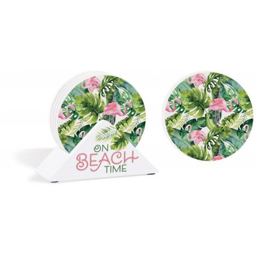 On Beach Time Flamingo Coaster Set