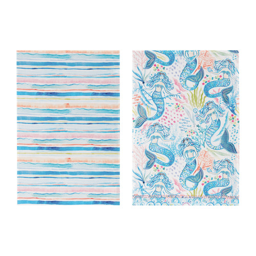 Mermaid And Waves Flour Sack Kitchen Towel Set of 2