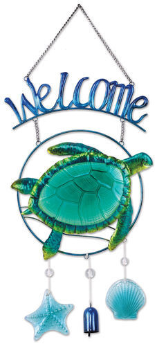 Sunset Vista Sea Turtle Welcome Dangle Chimes Door Sign