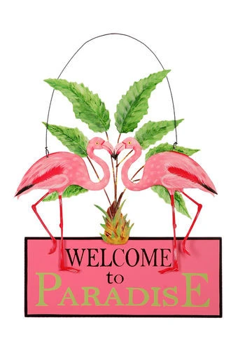 Sunset Vista Pink Flamingo Welcome To Paradise Door Sign