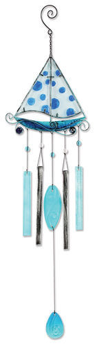 Sunset Vista Blue Polkadot Sails Sailboat Wind Chime
