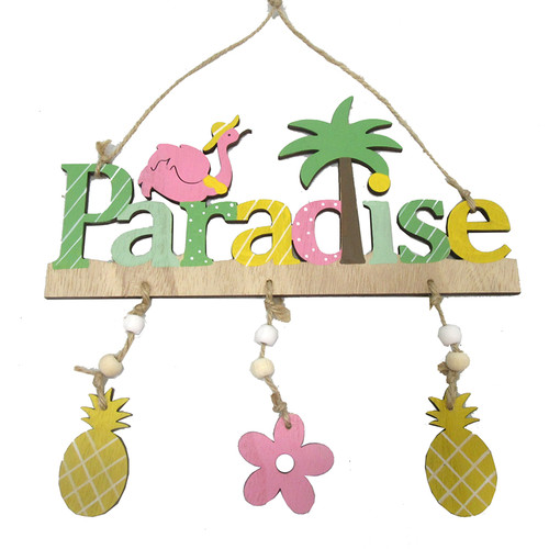 Tropical Hanging Wood Paradise Word Sign