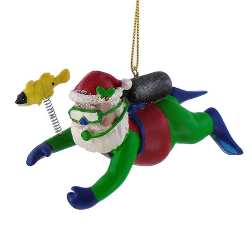 Santa Scuba Diving With A Fish Christmas Tree Ornament