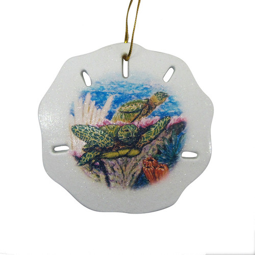 Sea Turtle Swimming Sand Dollar Christmas Tree Ornament