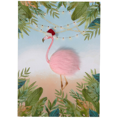 Pink Fur Flamingo Christmas Card