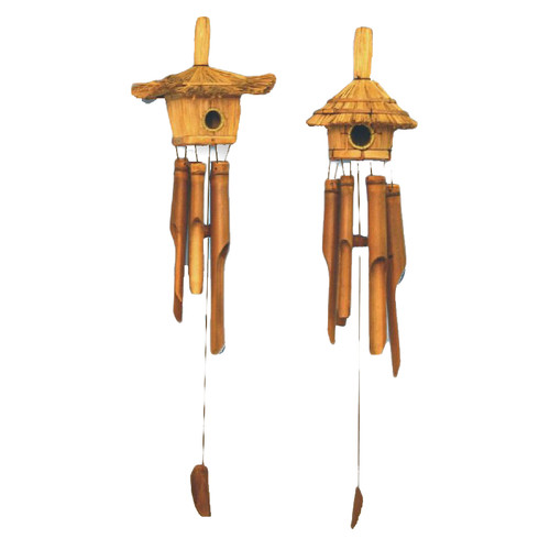 Tiki Hut Bird Feeder House Bamboo Hanging Wind Chime
